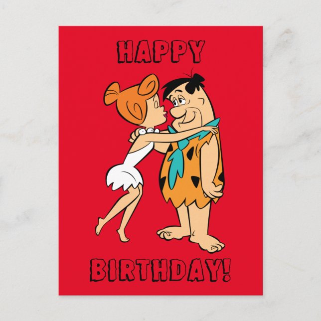 Cartão Postal Os Flintstones | Wilma Kissing Fred (Frente)