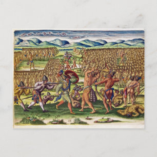 Cartão Postal Os franceses ajudam os índios na batalha