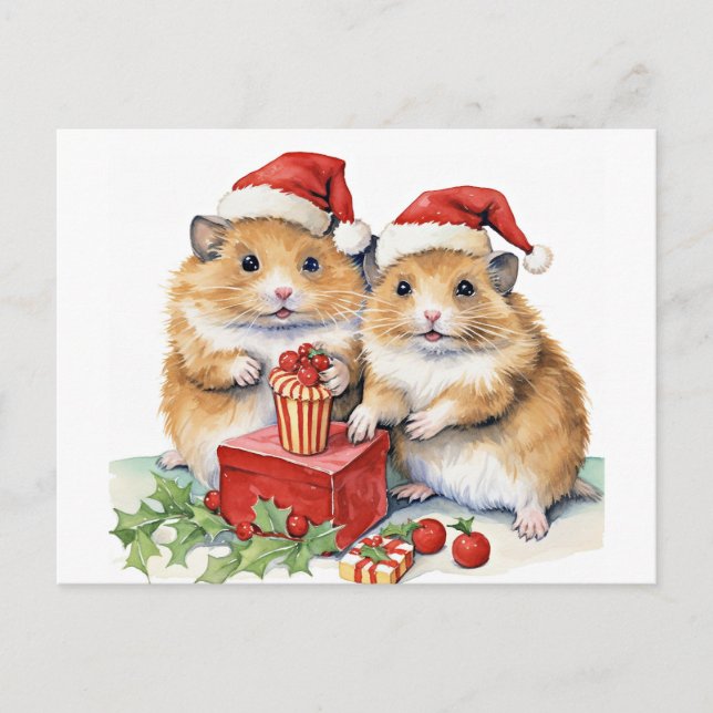 Cartão Postal Os Hampsters de Natal, tão fofos. (Frente)