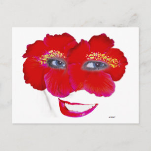 Cartão Postal Os hibiscus enfrentam com sorriso - vermelho