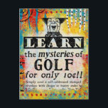 Cartão Postal Os mistérios do golfe - Engraçado Vintage Ad<br><div class="desc">Engraçado reimaginou propaganda de jornal vintage para "Aprender os mistérios do Golfe"</div>