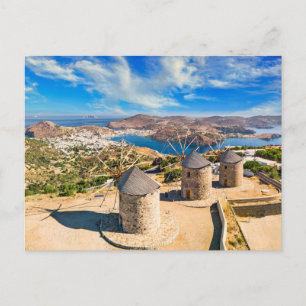 Cartão Postal Os moinhos de vento de Chora na ilha de Patmos, Gr