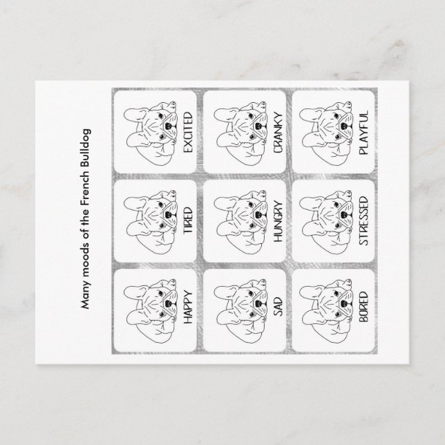 Cartão Postal Os muitos sentimentos de um Bulldog Francês (Frente)