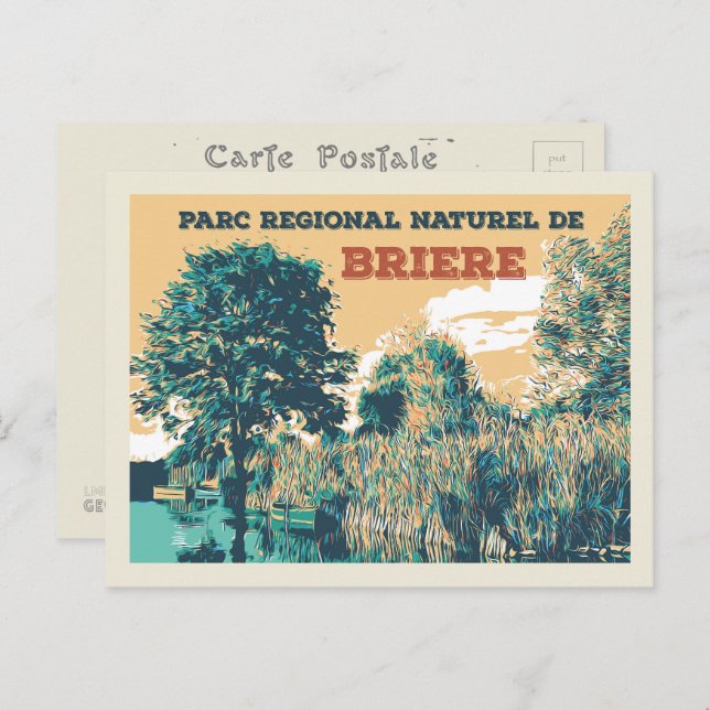 Cartão Postal Os pântanos do Parque Regional de Briere França (Frente/Verso)