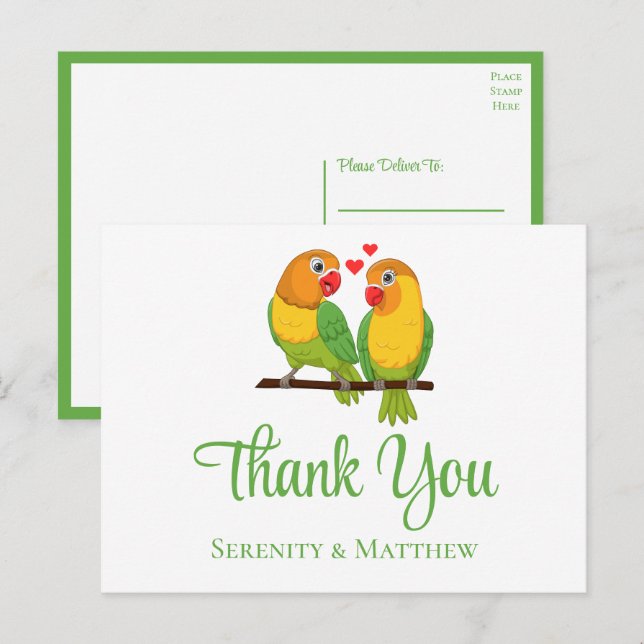 Cartão Postal Os Pássaros Adoram Pássaros Casando Obrigado (Frente/Verso)