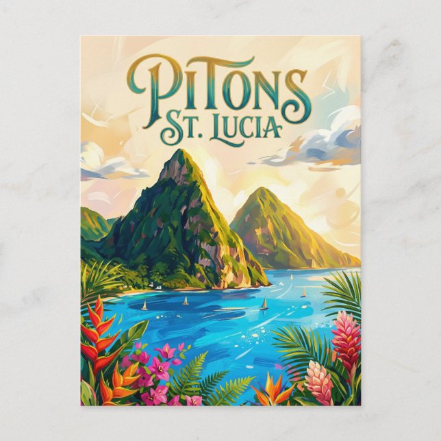 Cartão Postal Os Pitons Santa Lúcia (Frente)