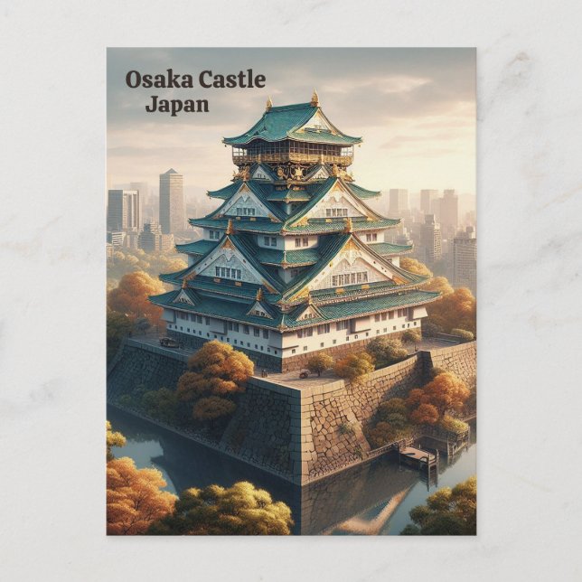 Cartão Postal Osaka Castle Japan Landscape Viagens vintage (Frente)