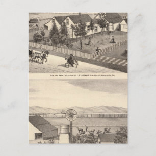 Cartão Postal Osgood, residências de Cameron, fazendas