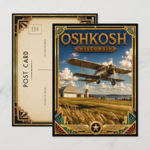 Cartão Postal Oshkosh Wisconsin Vintage Art Deco Idade Dourada