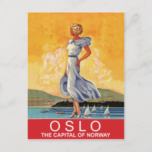 Cartão Postal Oslo, capital da Noruega, viagens vintage