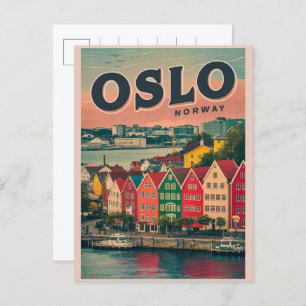 Cartão Postal Oslo: Casas coloridas, Noruega, colheita e present