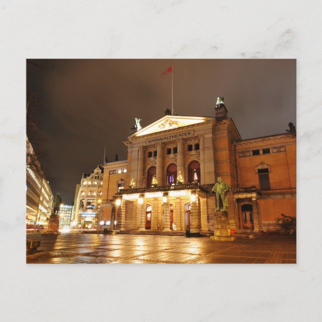 Cartão Postal Oslo, Noruega à noite (Frente)