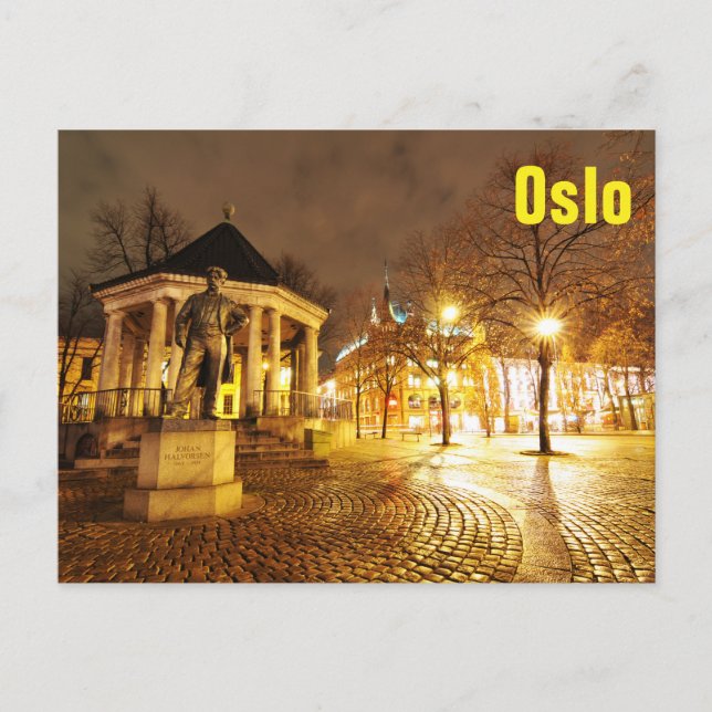 Cartão Postal Oslo, Noruega à noite (Frente)
