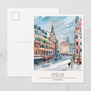 Cartão Postal Oslo Noruega Arte Ilustração Viagem