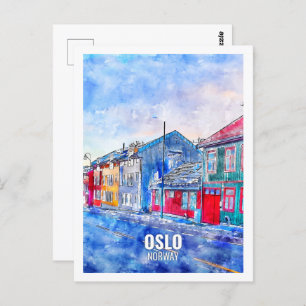 Cartão Postal Oslo Noruega Famous Viagem Watercolor Sketch