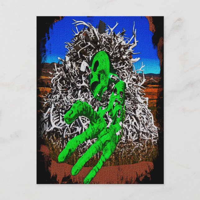 Cartão Postal Ossos do esqueleto das bruxas fervem os dedos 3D (Frente)