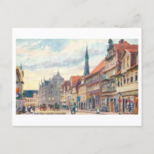 Cartão Postal Oster Strasse vintage em Hamelin, Alemanha