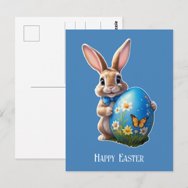 Cartão Postal Osterhase mit blauer Schleife -  (Frente/Verso)