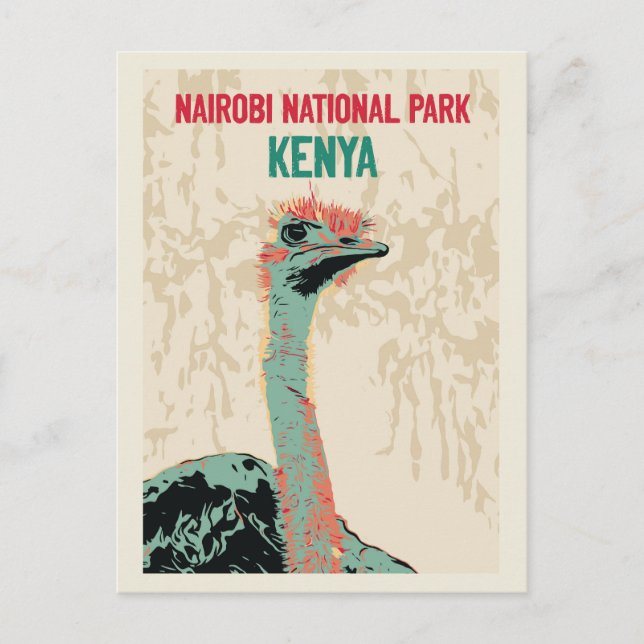 Cartão Postal Ostrich, do Quénia, Parque Nacional de Nairobi (Frente)