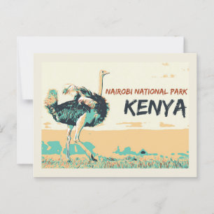 Cartão Postal Ostrich no Parque Nacional de Nairobi, Quénia