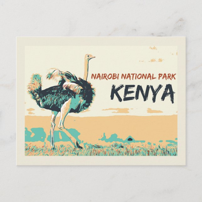 Cartão Postal Ostrich no Parque Nacional de Nairobi, Quénia (Frente)