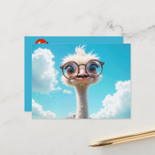 Cartão Postal Ostrich Vestindo óculos
