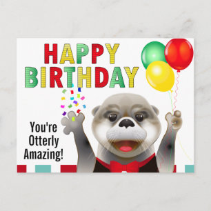 Cartão Postal Óter Fofo-Fofo em Tuxedo   Feliz Aniversário