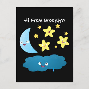 Cartão Postal Ótimas estrelas cantoras, lua e desenhos em nuvem