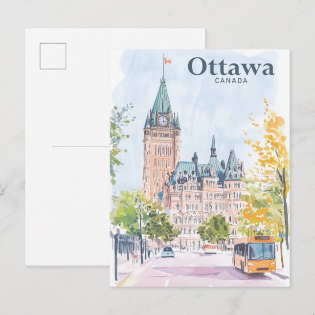 Cartão Postal Ottawa Canada Gouache Paint Viagem (Frente/Verso)
