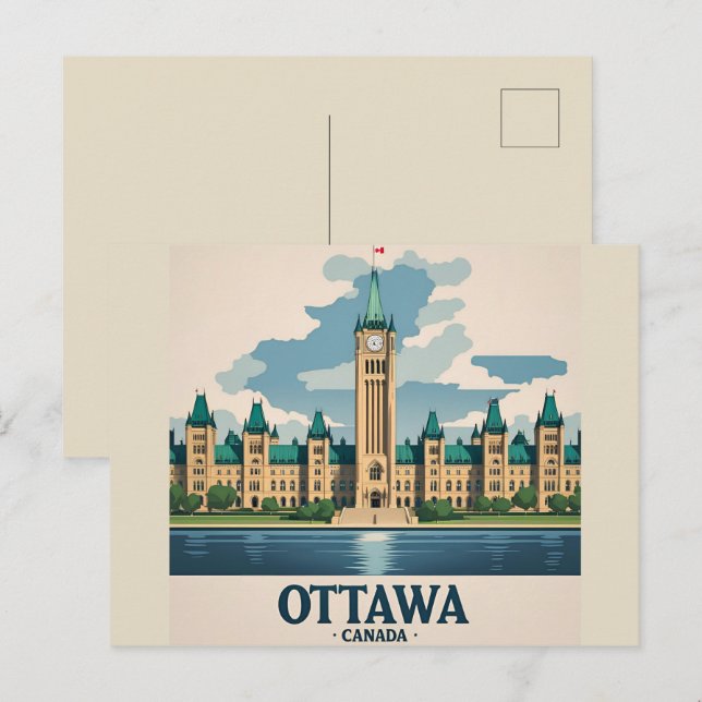 Cartão Postal Ottawa Canada Parliament Building, City Skyline (Frente/Verso)