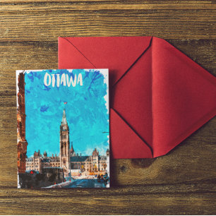 Cartão Postal Ottawa Canada Viagens vintage Watercolor