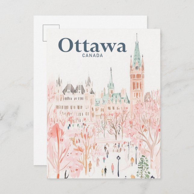 Cartão Postal Ottawa Canada Watercolor Painting Viagem (Frente/Verso)
