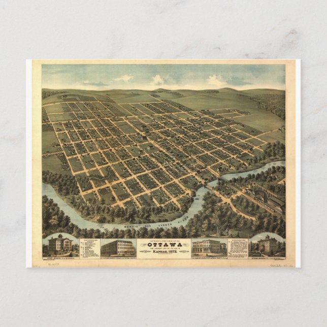 Cartão Postal Ottawa, Kansas em 1872 (Frente)