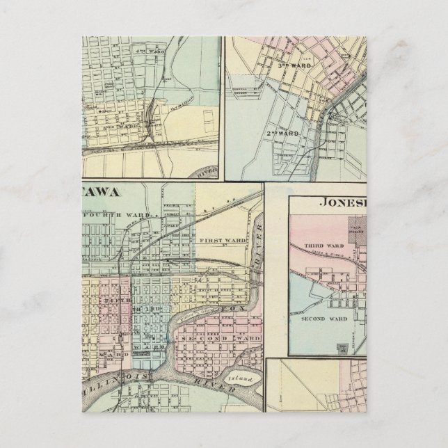 Cartão Postal Ottawa, La Salle, Galena, Jonesboro e Sparta (Frente)