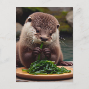 Cartão Postal Otter Adorável Comendo uma Salada de algas marinha