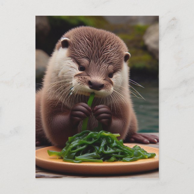 Cartão Postal Otter Adorável Comendo uma Salada de algas marinha (Frente)