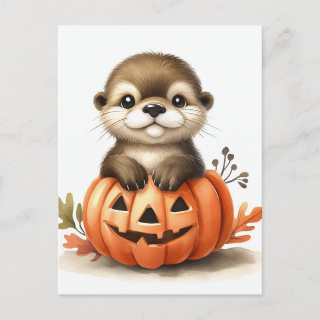 Cartão Postal Otter Adorável do Halloween (Frente)
