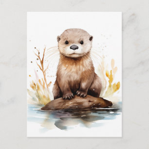 Cartão Postal Otter Aquarela Adorável