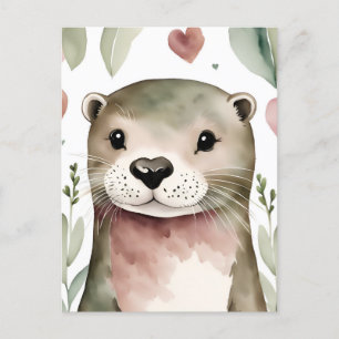 Cartão Postal Otter Aquarela Adorável