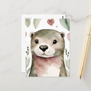 Cartão Postal Otter Aquarela Adorável