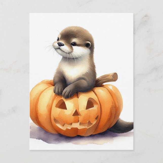 Cartão Postal Otter do Halloween de Cores Aquáticas (Frente)
