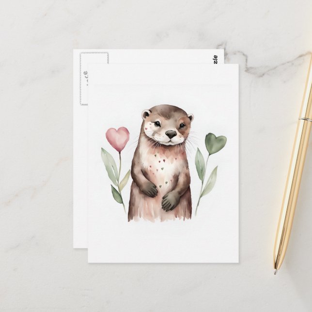Cartão Postal Otter e as Flores do Coração (Frente/Verso In Situ)
