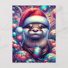 Cartão Postal Otter Natal Festivo Adorável