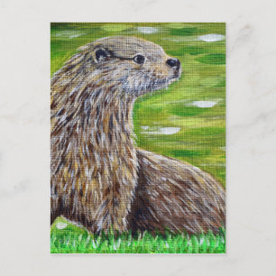 Cartão Postal Otter sobre uma pintura na margem de um rio