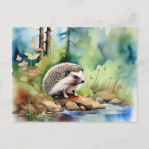 Cartão Postal ouriço aquarela fofo