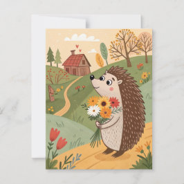 Cartão Postal ouriço com arte popular de flores