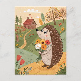 Cartão Postal ouriço com arte popular de flores