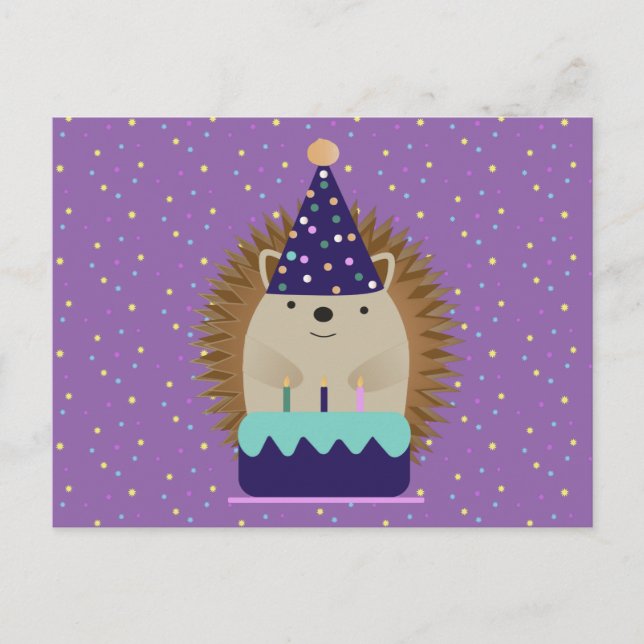 Cartão Postal ouriço fofo de festa (Frente)