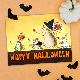 Cartão Postal ouriços de Halloween