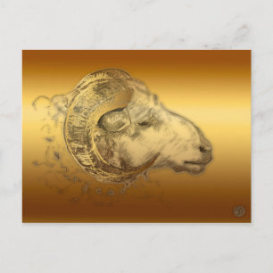Cartão Postal Ouro Aries Ram Western Chinese Astrology